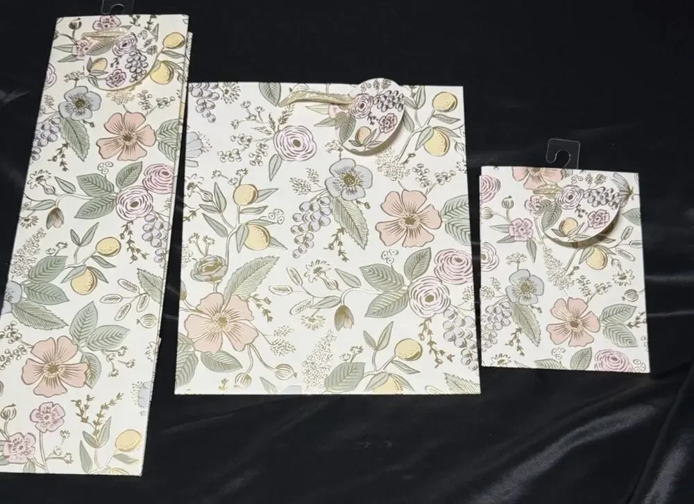 New Rifle Paper Co Colette Lot Of 3 Medium, Small And Wine Flower Gift Bags